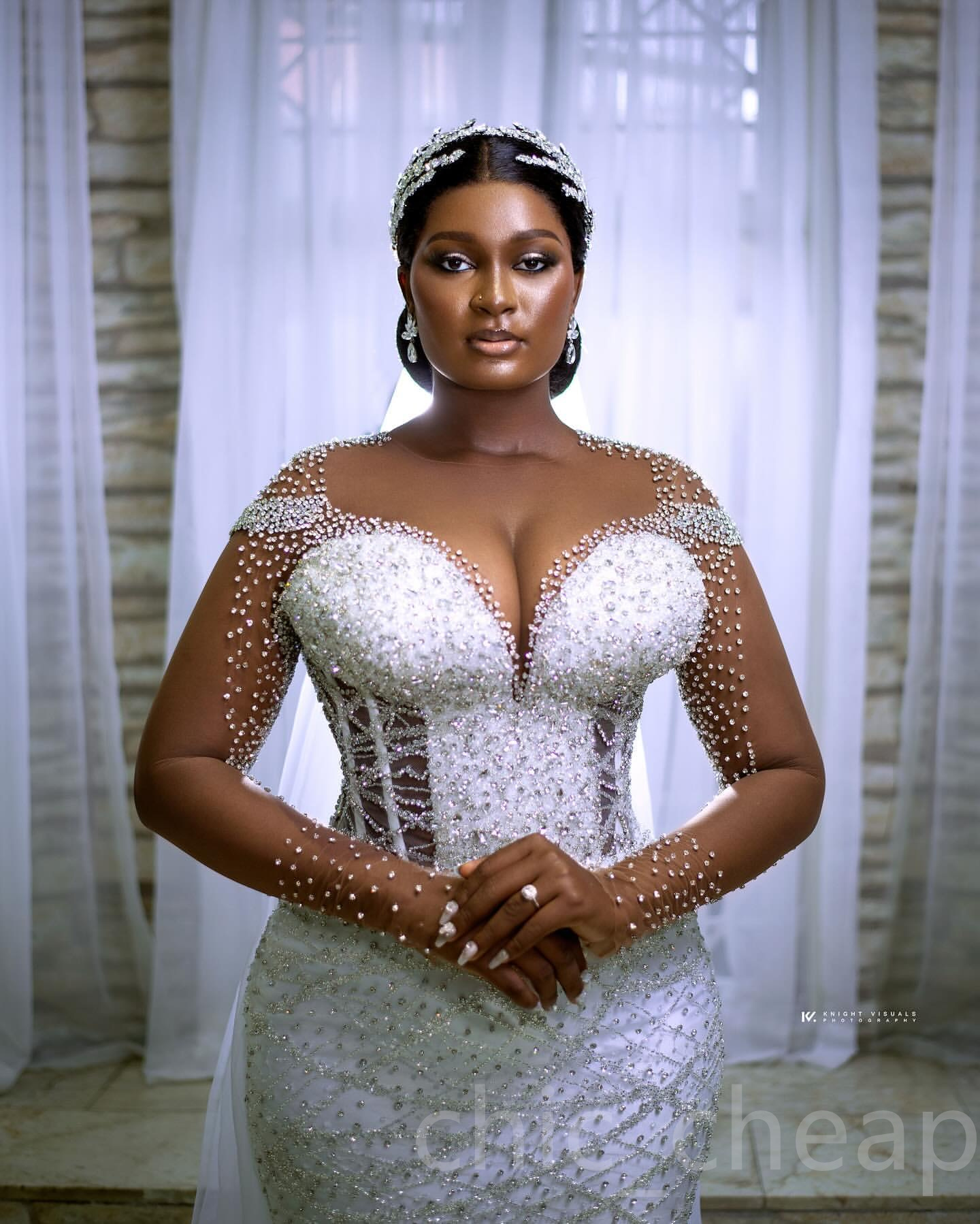 2024 Arabic Aso Ebi Plus Size Ivory Mermaid Wedding Dresses Beaded Sheer Neck Beaded Detachable Train Bridal Gowns Dress vestidos de novia ZJ515