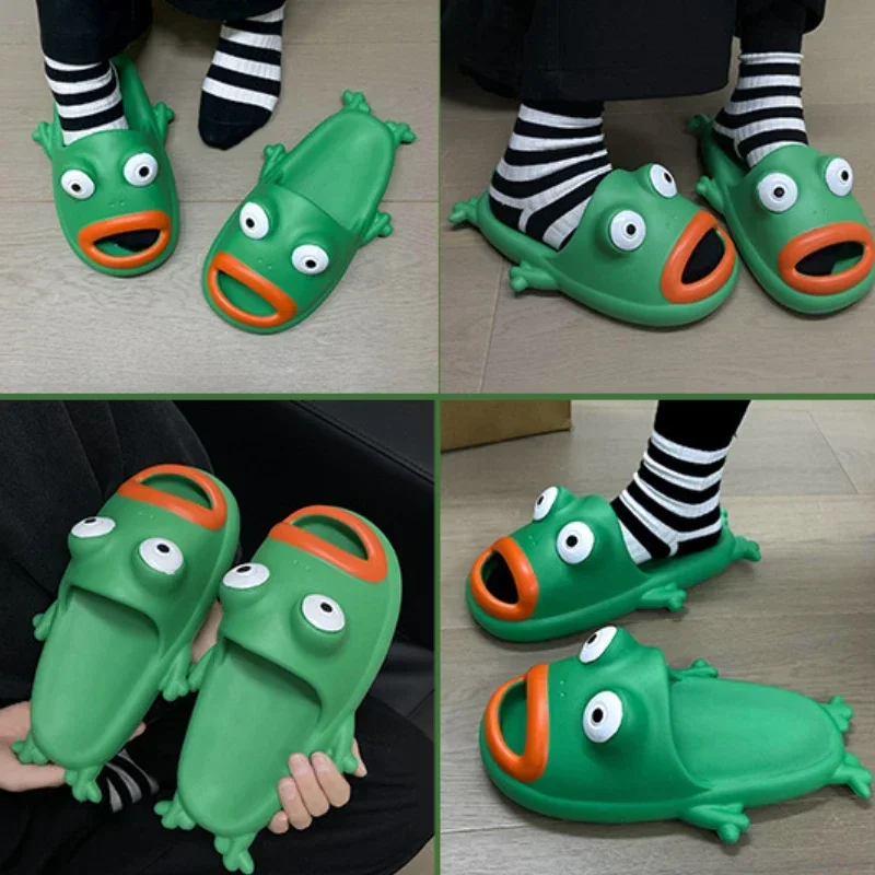 New Large New Size Couple Outdoor Fashion Funny Frog Shape Anti Slip EVA Slippers Shoes for Women atos De Mujer 2024 854b