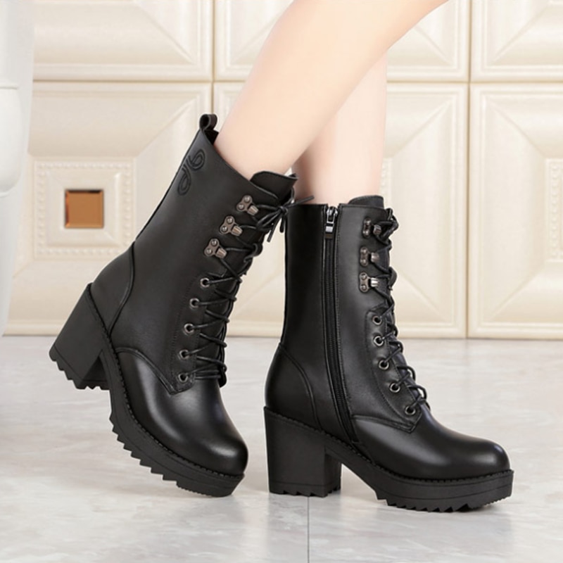 AIYUQI Plus Size Winter Boots Women 2024 New Genuine Leather Biker Boots female Snow Shoes Rubber Wool Marton Boots Women