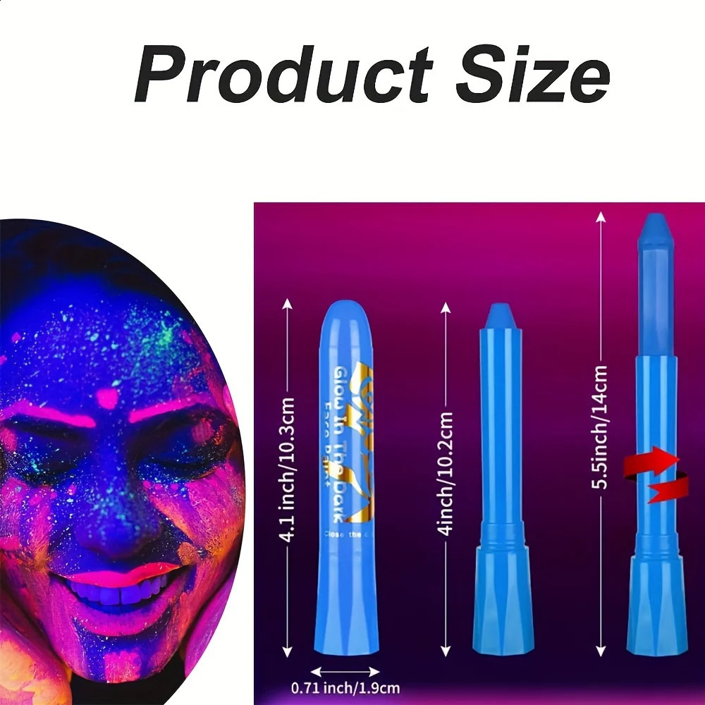 6-piece/set UV reactive glow in the dark crayon set neon glow makeup wand used for carnival and Halloween makeup 240829