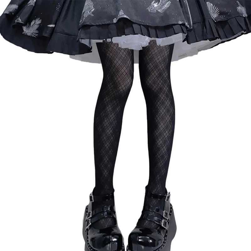 Socks Hosiery Women Black Silky Pantyhose Argyle Diamond Plaid Pattern Tights Stockings Y2408330WOVI