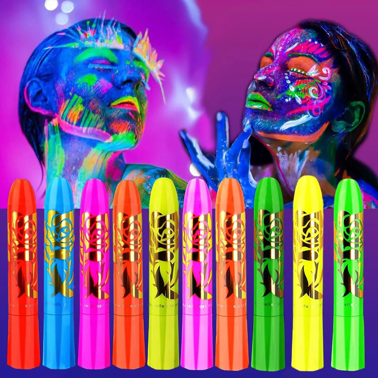 10 colors of glowing neon oil body art UV glowing oil painting Halloween party water-based Halloween crayons 240829