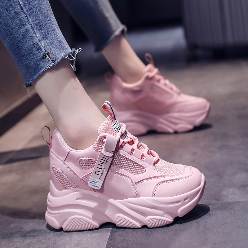 Comemore Spring Women's Sneakers Casual Women Chunky Mesh Thick Bottom Woman Vulcanize Platform Sports Shoes Tennis Female Pink