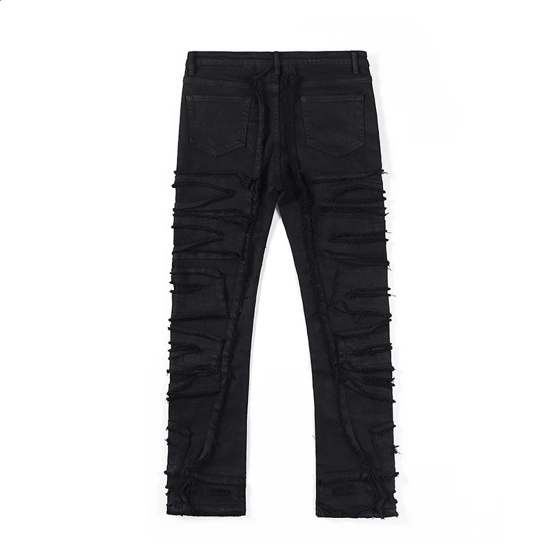Heavy Industry Hole Frayed Destruction Waxed Jeans Mens High Street Retro Straight Ripped Pencil Pants Oversize Denim Trousers 240826Z