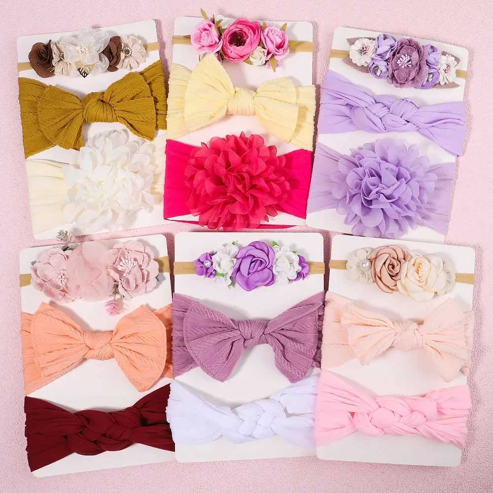 3 pieces/set of cable knitted flower baby headband for girls elastic turbine baby hair strap nylon newborn headband baby hair accessories CL240830
