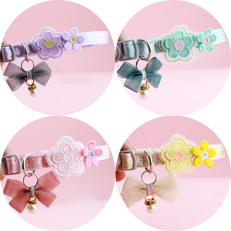Pet Cat Collars INS Princess Style Lace Embroidery Bow Cat Collar with Cute Flower Decoration for Cats and Puppies Pet Products