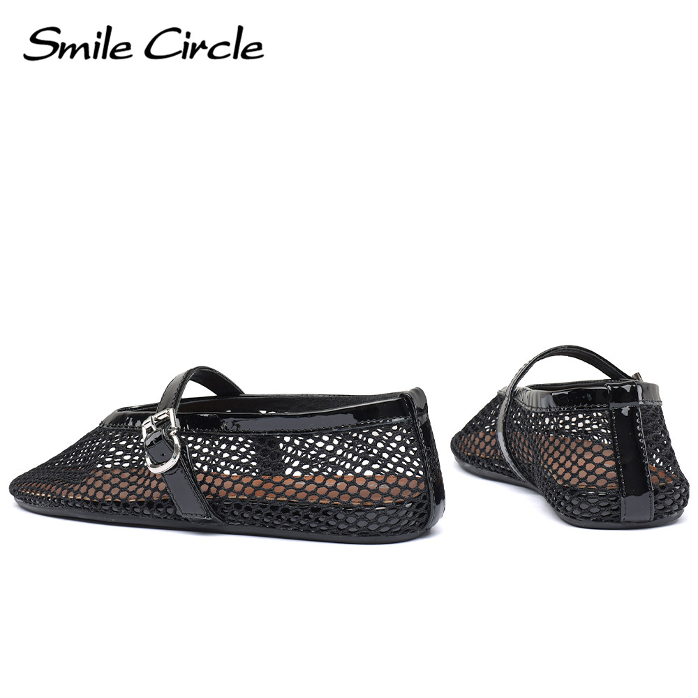 Smile Circle Mesh Ballet Flats Women Mary Jane Sexy Mesh Flats Shoes Ladies Summer Sandals