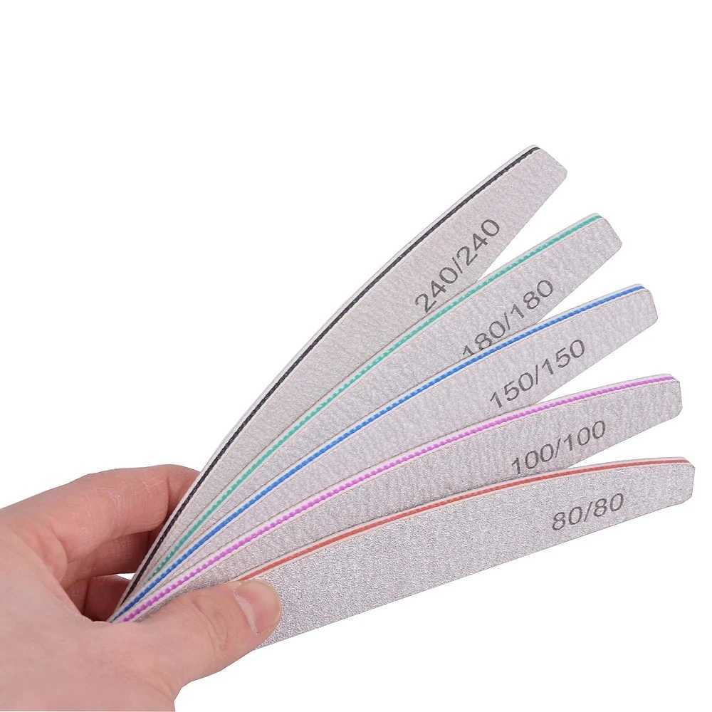 1 piece of professional nail file 100/180 sandpaper sturdy and thick nail file frosted half moon lime nail accessories and tools W240829