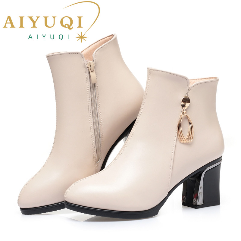 AIYUQI Women winter shoes Women Winter Boots Pointed Genuine Leather High-Heel Women's Dress Boots Large Size