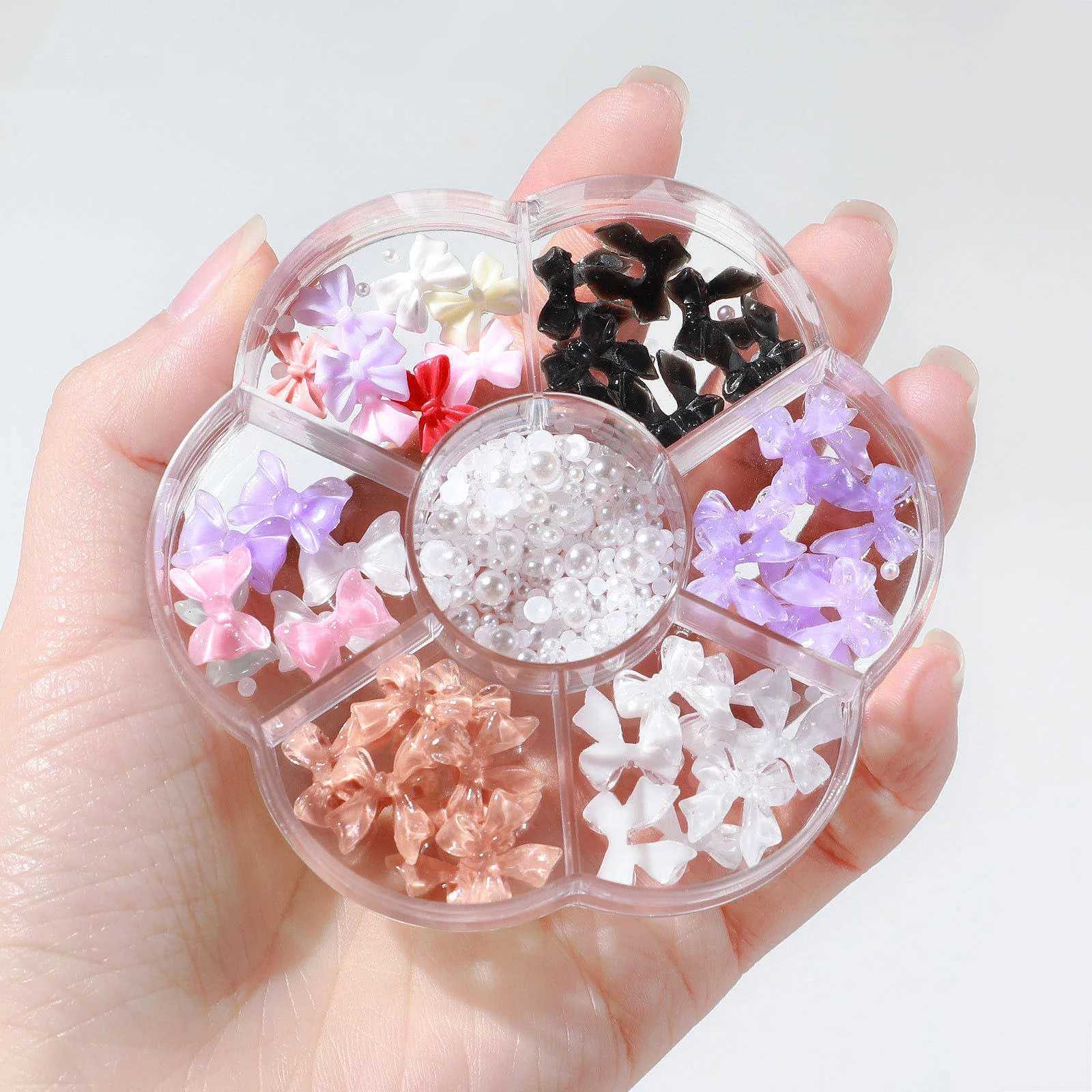 7-grid mixed style butterfly bear nail rhinestone 3D aurora sparkling crystal nail decoration DIY Christmas box handicraft supplies W240829