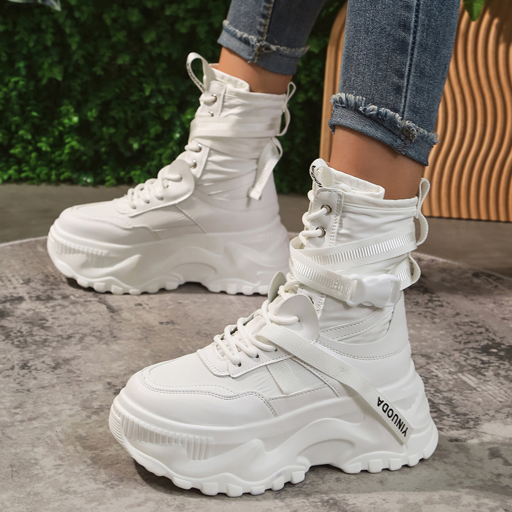 White Black Chunky Platform Motorcycle Boots Women Fashion Thick Sole Vulcanize Shoes Woman Autumn Winter Ankle Botas Mujer 2023