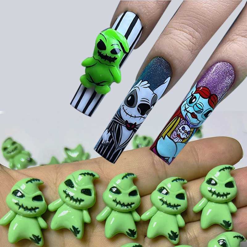Resin green ghost flat back Cabo Joan nail charm Halloween decoration gemstone sparkling acrylic DIY nail art accessories W240829