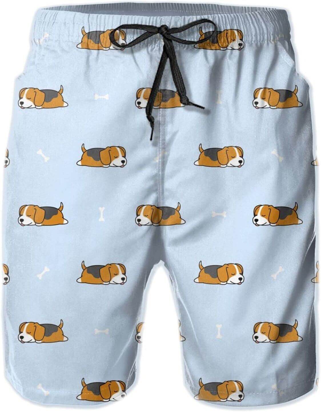 Mens Shorts 3D Printing Pattern Lazy Beagle Swim Trunks Quick Dry Stylish Beach Board Swimwear