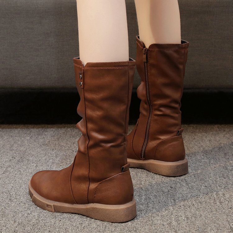 Women's Retro Velvet Warm Side Zipper Large Medium Top Boots