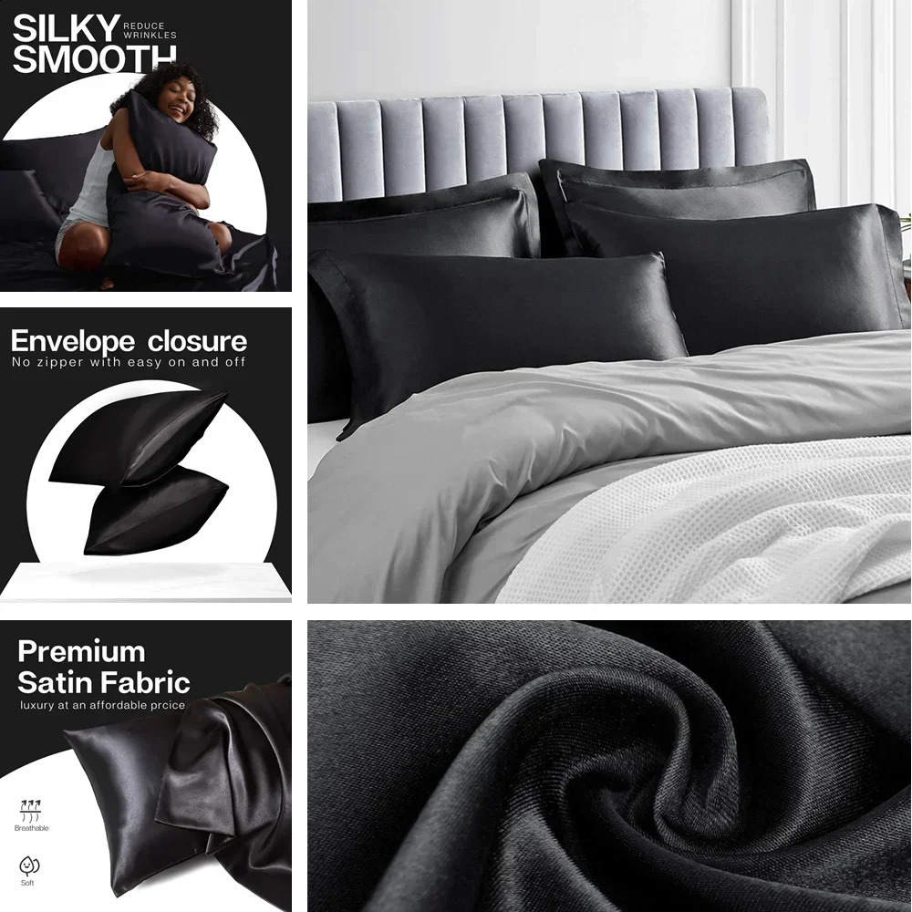 Pillow Case 2 sets of satin pillowcases for hair and skin super soft and cooling similar to silk pillowcases envelope closure home textile 240829