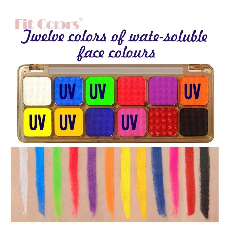 12 colors body painting oil water-based active eyeliner UV light painting Halloween Christmas makeup palette with brush 240829