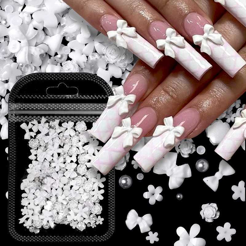 100 pieces of 3D resin pink purple nail charm flower center bear mixed nail art decoration Kawaii pink ribbon bow DIY nail parts W240829