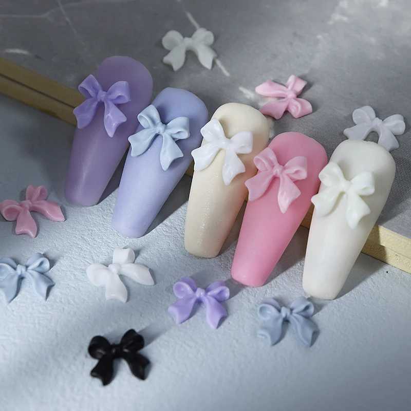 30 White Ribbon Resin Bow Nail Charm Parts 3D rhinestone nail decoration accessories DIY Korean handmade design supplies W240829