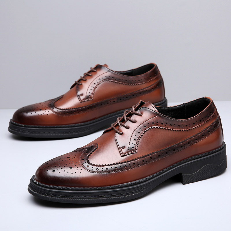 FUQIAO Fashion Print Leather Shoes Men Formal Dress Shoes British Gentleman Brogue Shoes Slip-On Men Oxfords Shoes