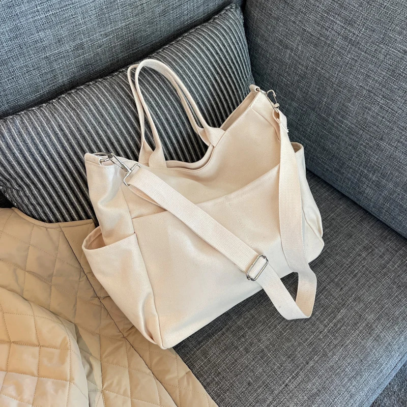 Lazy Wind Canvas Big Bag Korean Version Of The Single Shoulder Crossbody Bag Female Simple Literary Solid Color Bag 240830
