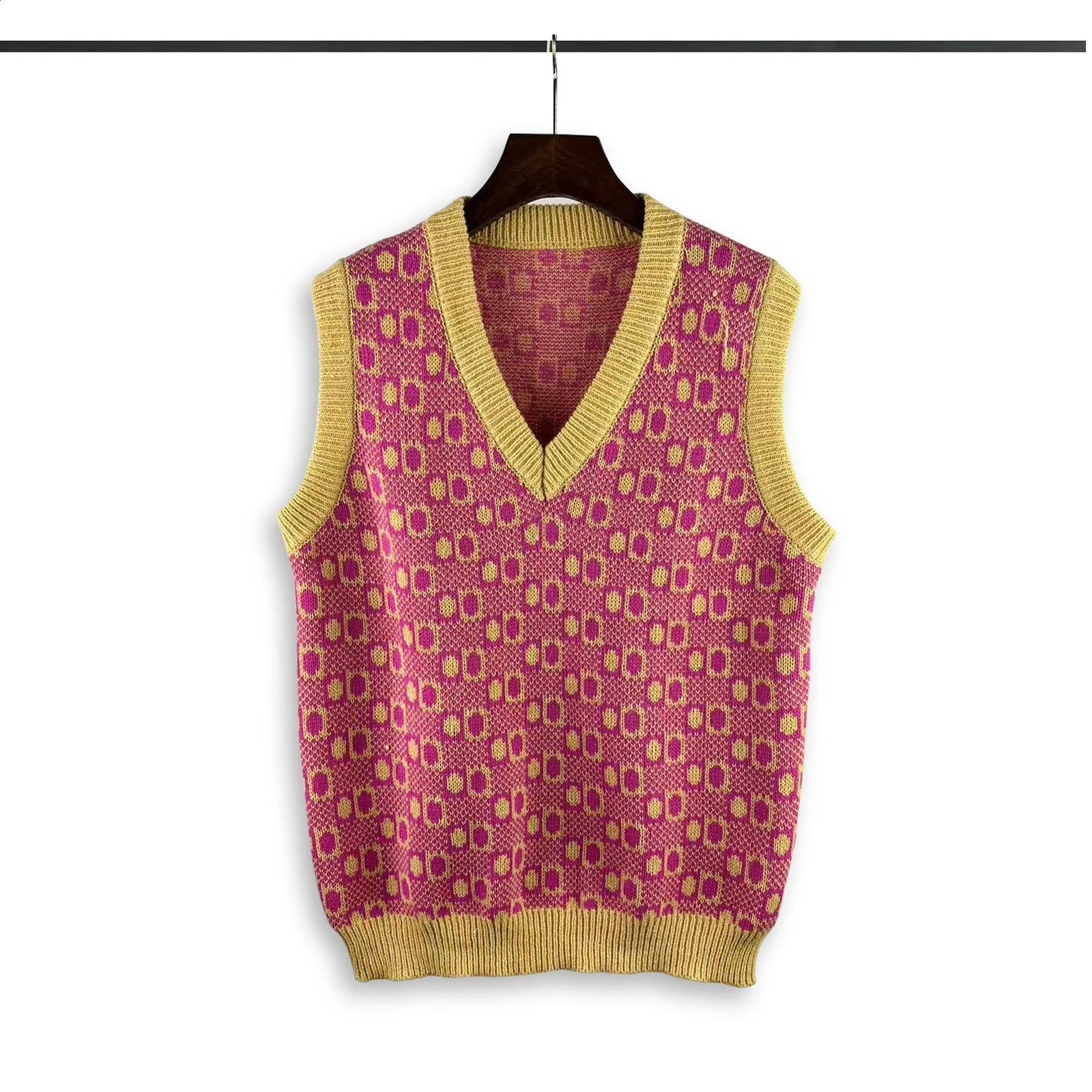 Flower splicing V-neck vest Harajuku plain weave jacquard knitted sweater sleeveless oversized spring summer casual knitting 240829