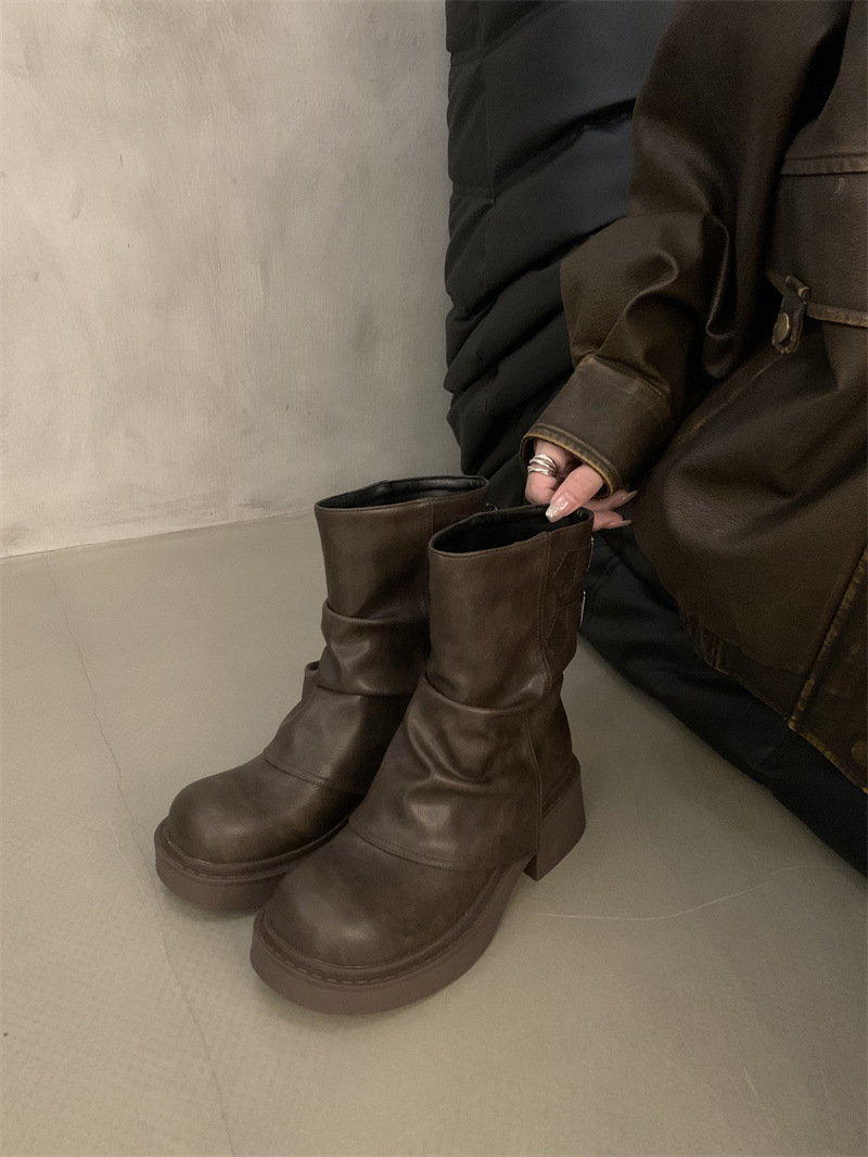 Round Toe Chunky Short for Women - Versatile Buckle Up Martin Boots 6221