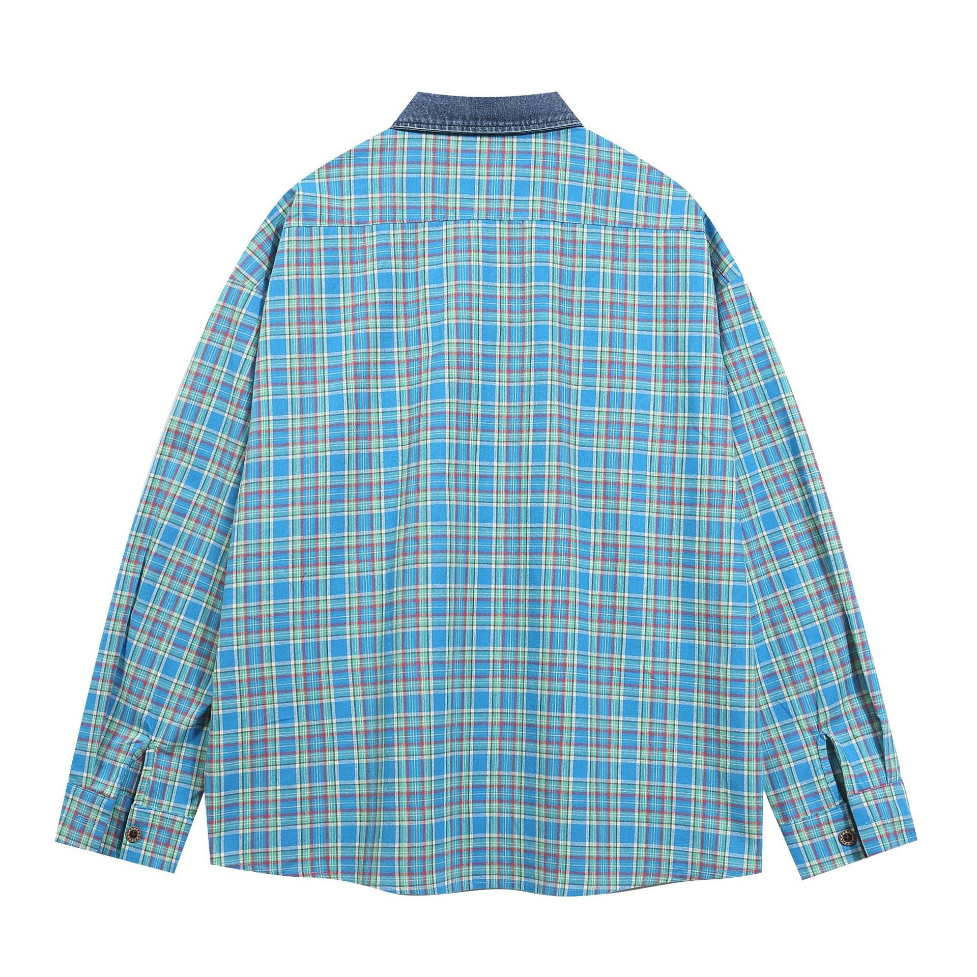 Autumn New Embroidered Color Blocked Cartoon Shirt Long Sleeved Street Versatile Casual Shirt Jacket