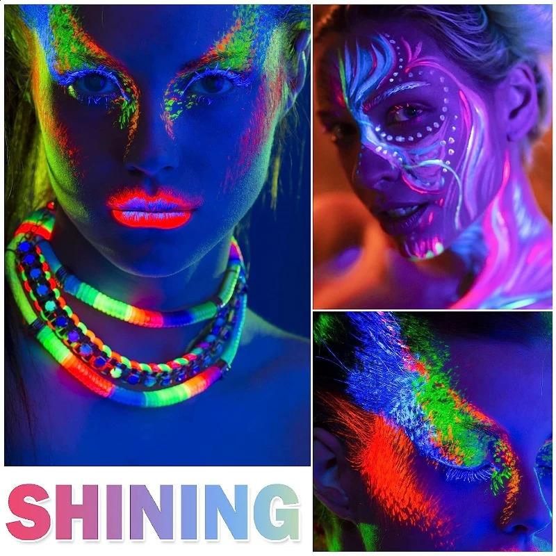 6 Colors/Set Quicker Dry Glow in the Dark Body and Face Paint Halloween Party Washable Fluorescent Makeup Music Festival 240829