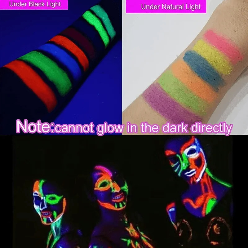 6-piece/set UV reactive glow in the dark crayon set neon glow makeup wand used for carnival and Halloween makeup 240829
