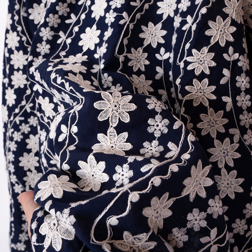 ZESSAM Flower Embroidery Women Shirt Half High Collar Long Sleeve Button Lace Pullover Vintage Classic Casual Lady Top 240827