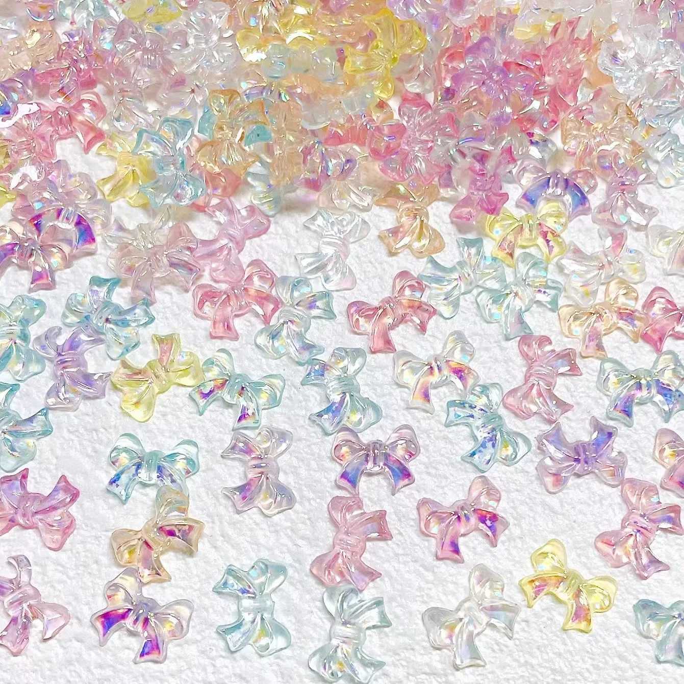 50 pieces of Aurora Bow Nail Art Decoration 3D Sparkling Charm Transparent Jelly Bow Water Diamond DIY Hand Tool Parts W240829