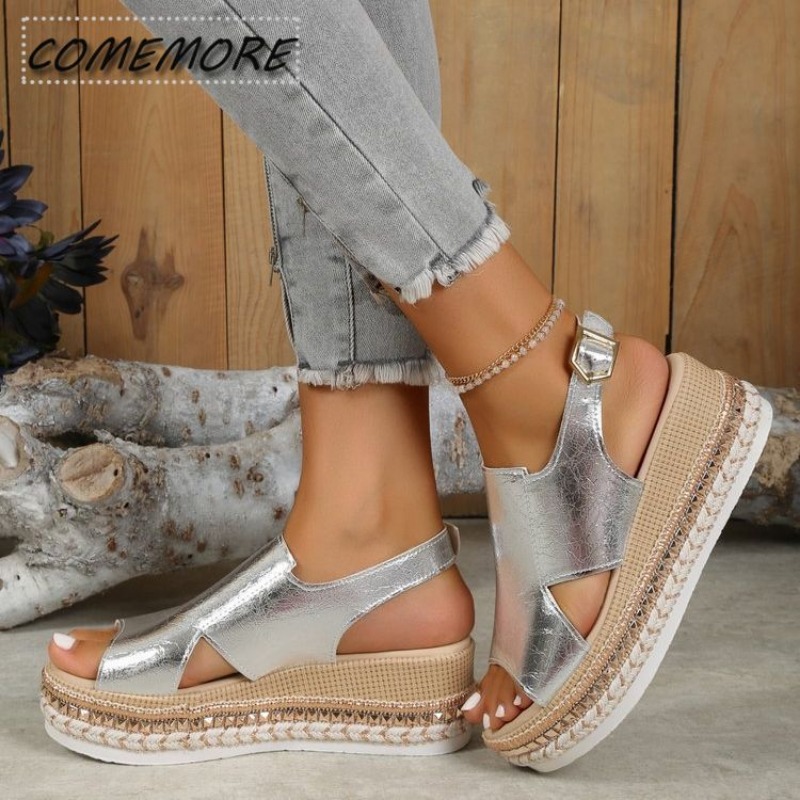 2024 New Black Wedge Women's Sandals Summer Fashion Elegant Platform Leisure Women Shoes High Heel Golden Heels Designer Sandals