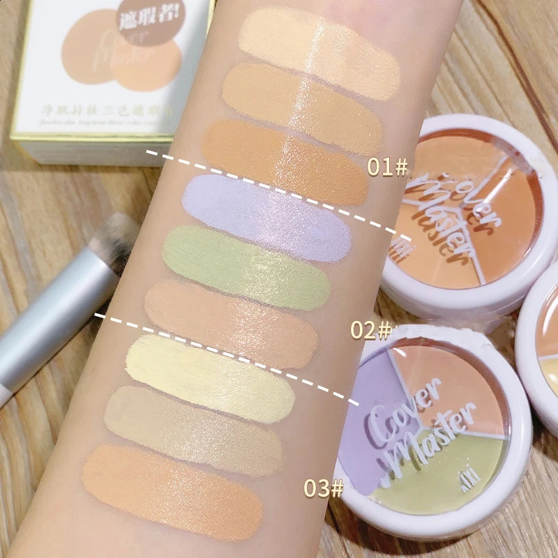 Three color concealer dark circle high coverage green nose contour shadow cream palette basic beauty Korean makeup 240829
