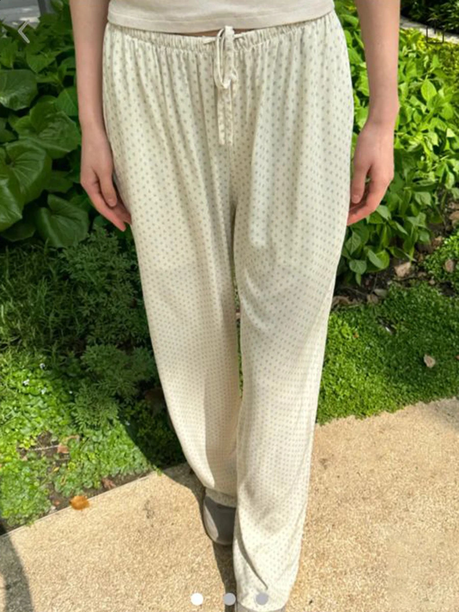 Floral brushed casual straight pants for womens summer cotton high waisted loose sports 240827
