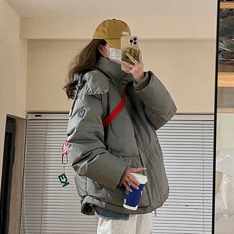 Women's Down Parkas Womens oversized inflatable jacket zipper winter hooded park loose and thick winter apron cotton jacket casual jacket Y240824