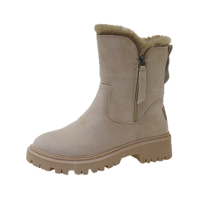 Women's British style cotton shoes with zipper and plush cotton boots