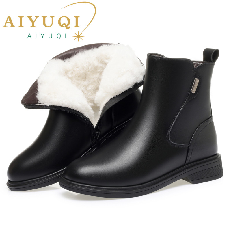 AIYUQI Marton Boots Women Genuine Leather 2024 New British Style Women Winter Boots Wool Warm Large Size Women Motorcycle Boots
