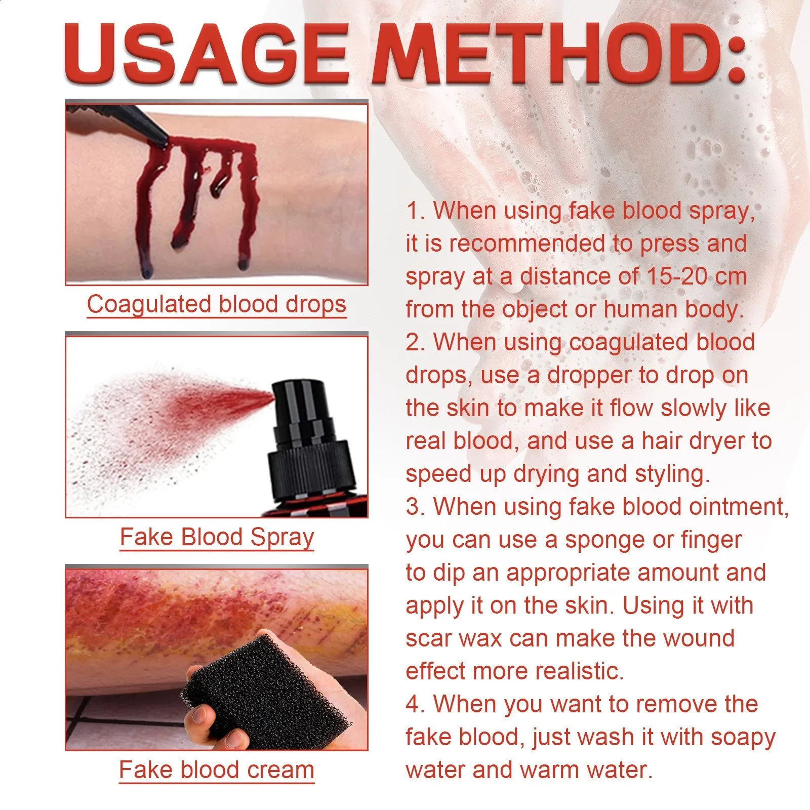 Halloween fake blood makeup set terrifying atmosphere forced skin wax fake blood makeup set role-playing makeup holiday body painting 240829