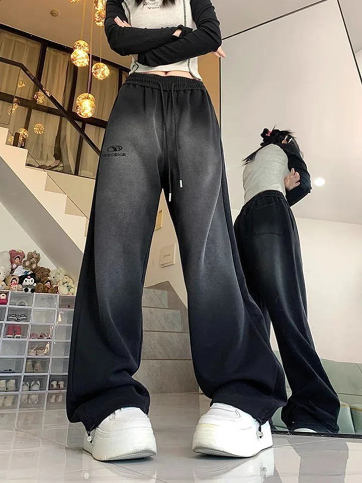 Zoki Vintage Y2K Sports Pants Womens Harajuku Street Clothing High Waist Letter Trouser Autumn American Casual Lace Bf Hip Hop 240827