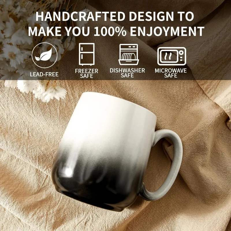 Coffee Mugs Set of 6 15-ounce Coffee Cups with Handle Ceramic Black Mugs for Coffee Tea Latte Cocoa Modern Tea Cups 240830