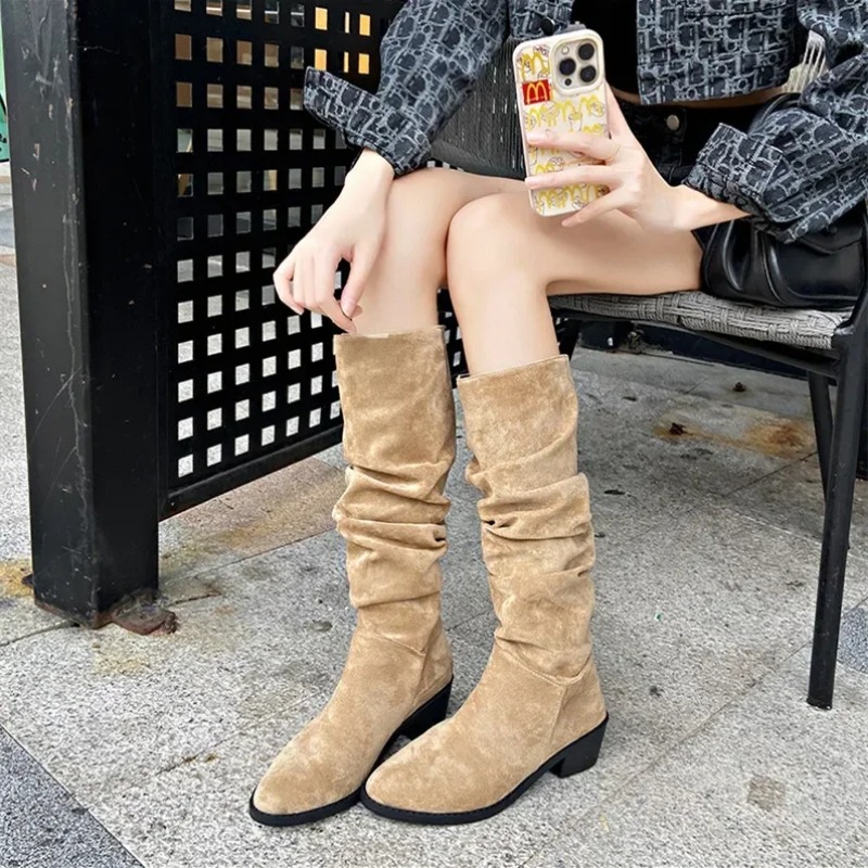 Ladies Western Boots New Platform Women's Knee High Boots Fashion Outdoor Casual Blue Cowboy Long Boots Botas De Mujer