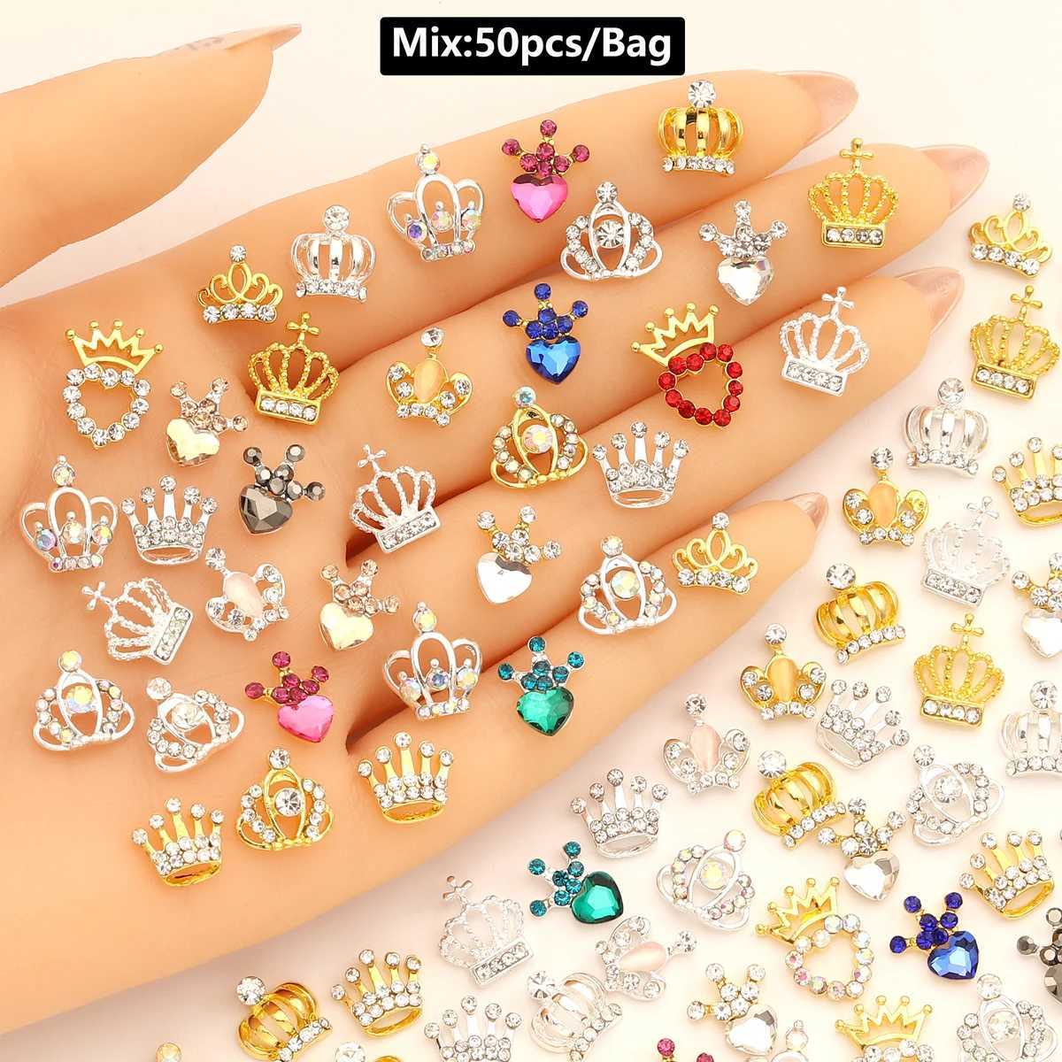 50 pieces/bag 3D luxury metal nail art decoration alloy shiny rhinestone pearl gemstone zircon diamond charm DIY nail accessories W240829