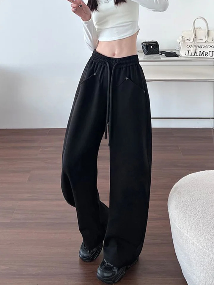 Jmprs loose streetwear Y2K sports pants womens retro high waist straight three person casual American autumn lace highquality 240827