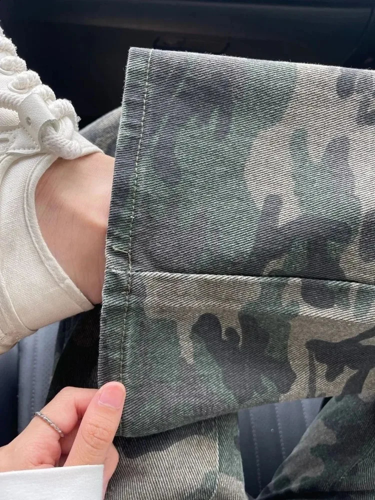 American street camouflage casual womens jeans Y2k EGirl high waist straight triple pants spring loose wide leg 240827