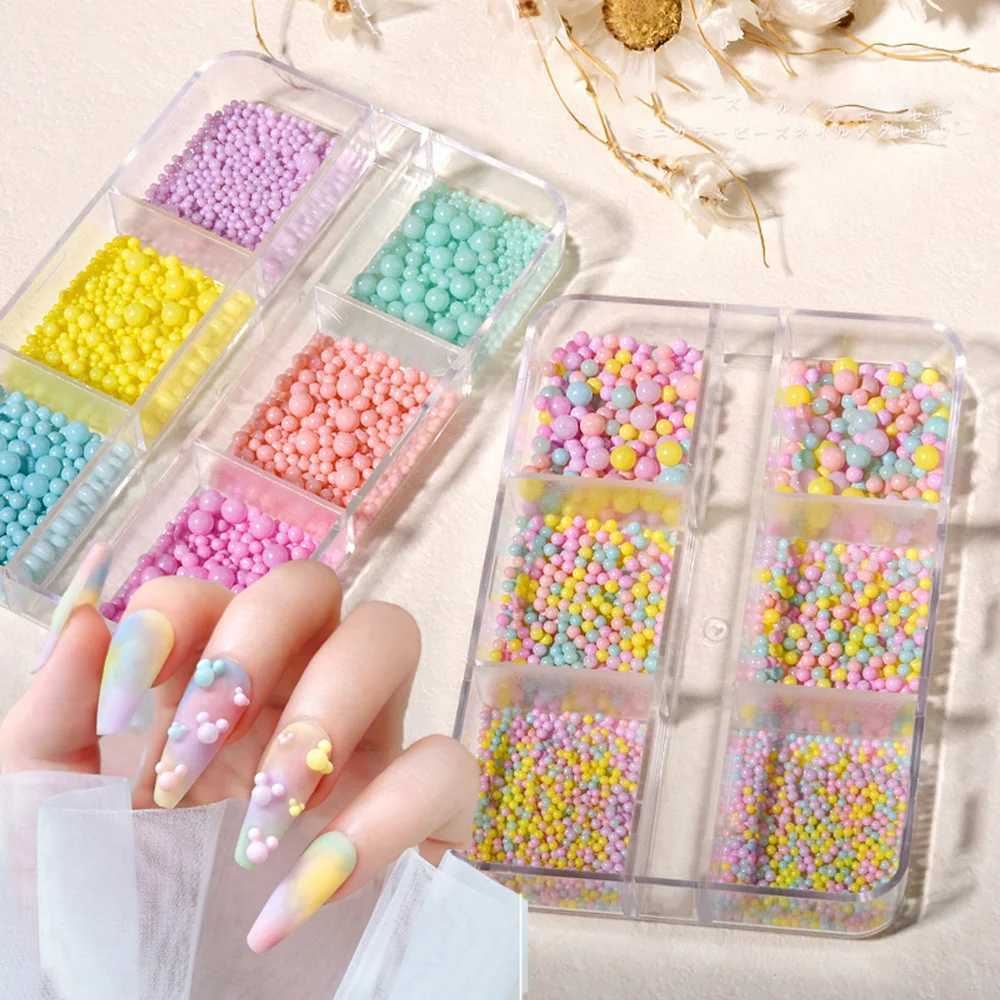 1 box of mini Macaron bubble nail beads charm mixed color 3D resin candy caviar nail bead decoration DIY Kawaii nail accessories W240829