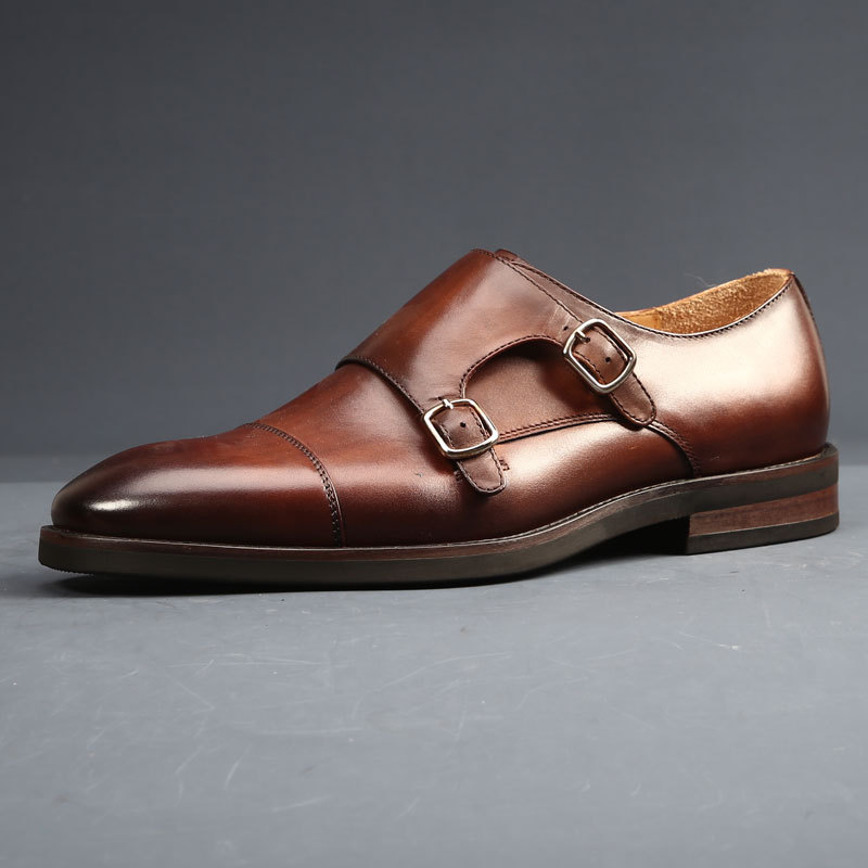 Brand Double Monk Strap Genuine Leather Handmade Fashion Designer Business Dress Shoes for Men Original
