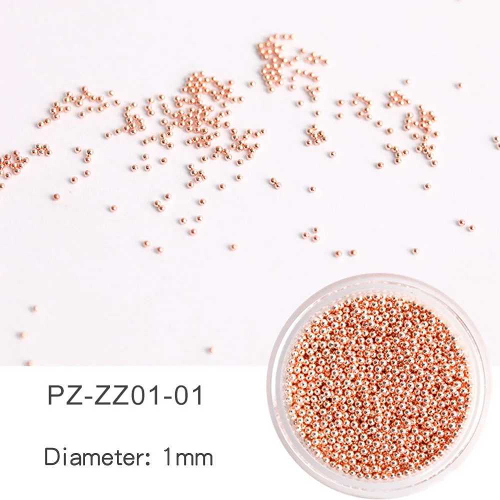 1 can of 1/1.5/2/3mm nail art metal beads rose gold/silver/black/white stainless steel balls small micro caviar decorative nail beads W240829