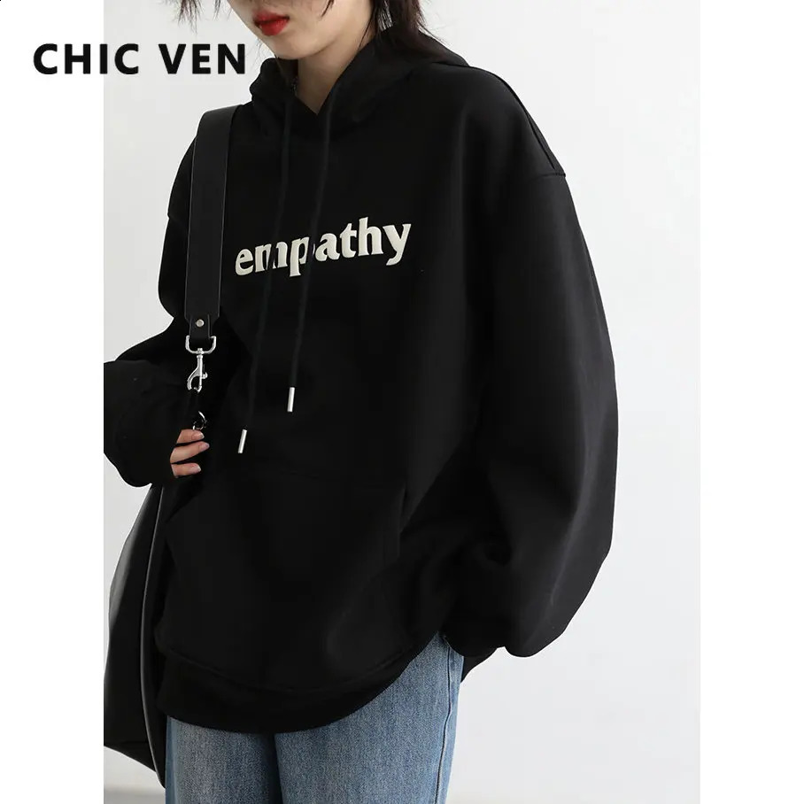 CHIC VEN Womens Sportswear Hoodie Street Clothing Warm and Casual Loose Letter Printed Wool Zipper AutumnWinter 240827