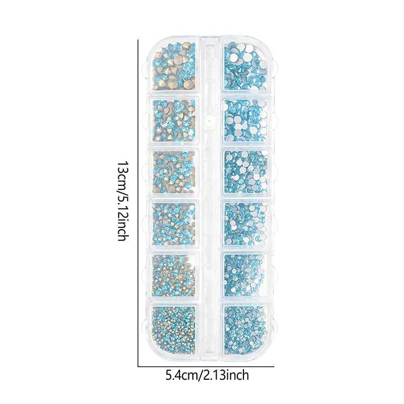 12 grid mixed size glass crystal non thermal fixed rhinestone flat crystal 3D sparkling nail art rhinestone decoration W240829