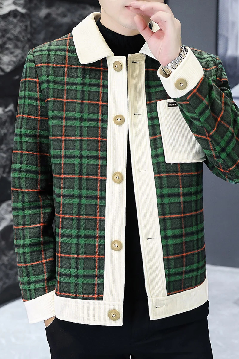 Autumn fashion mens plaid jacket long sleeved casual business jacket social streetwear social windproof jacket Jaqueta Masculina 240829